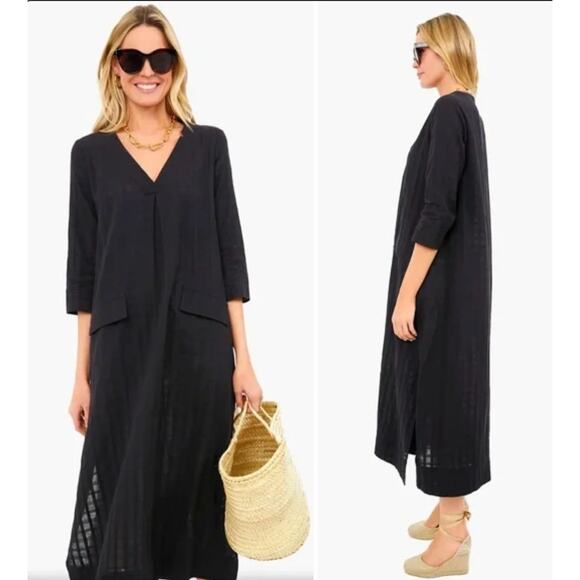 Pomander Place Tuckernuck Carolina Caftan Size Medium Black Maxi Cotton Coverup - Picture 1 of 10